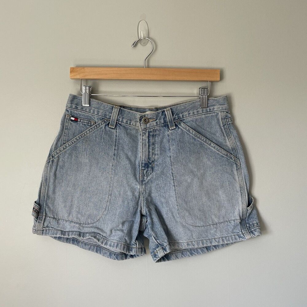 Tommy Hilfiger Vintage 1990's Cargo Denim Shorts Light Blue 100% Cotton Size 6